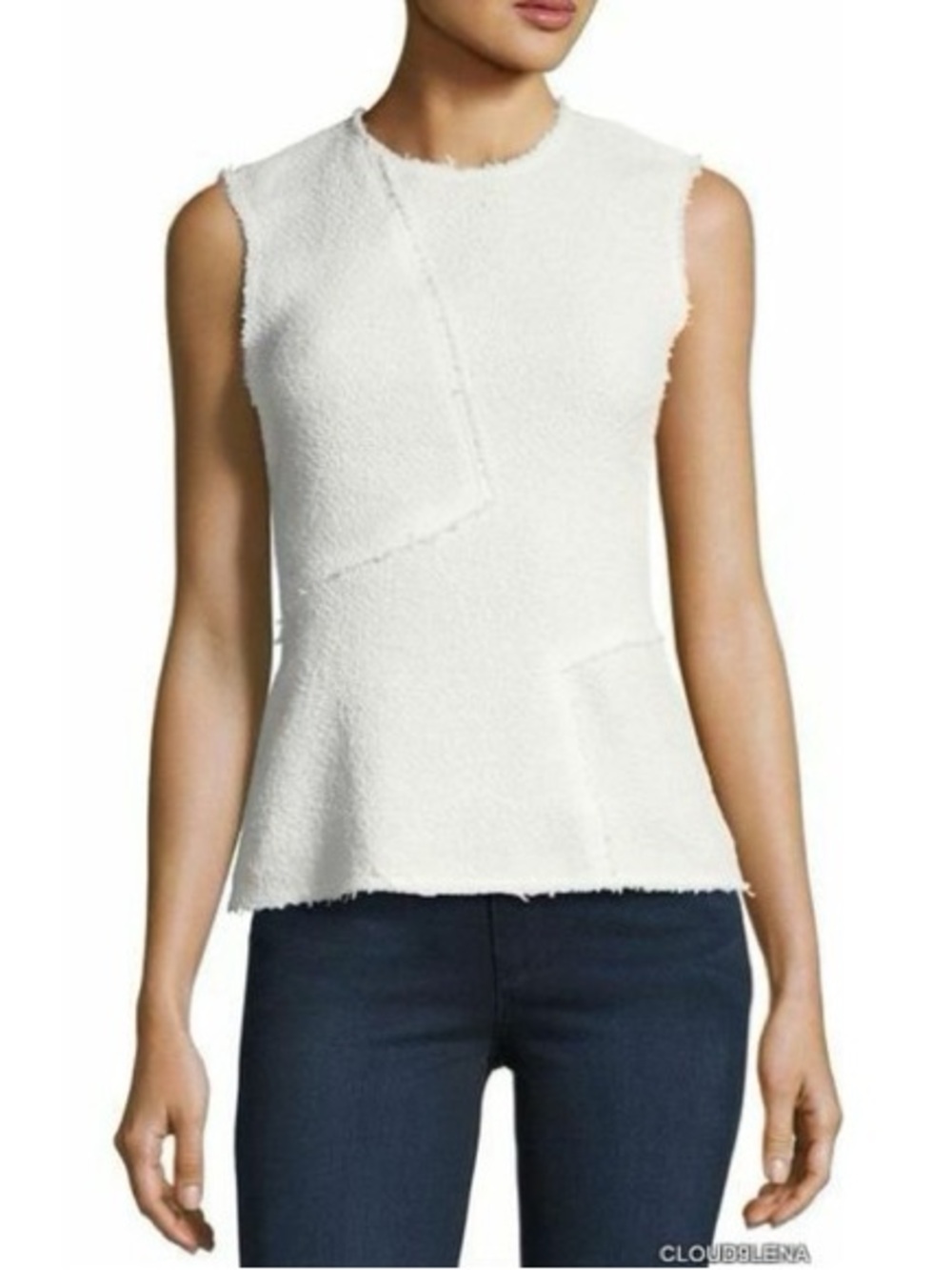 Theory White Sleeveless Textured Peplum Tank